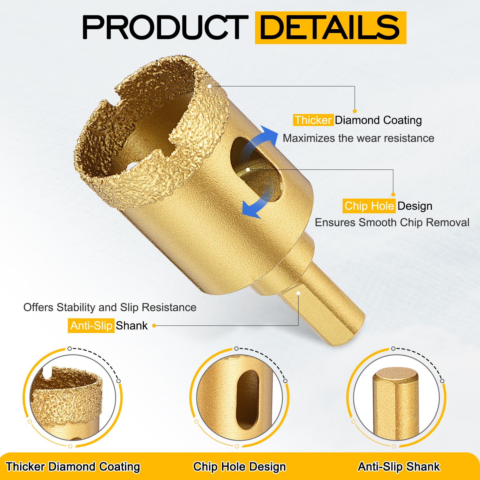 3.54″/90mm Diamond Hole Saw 1 PC. Gold