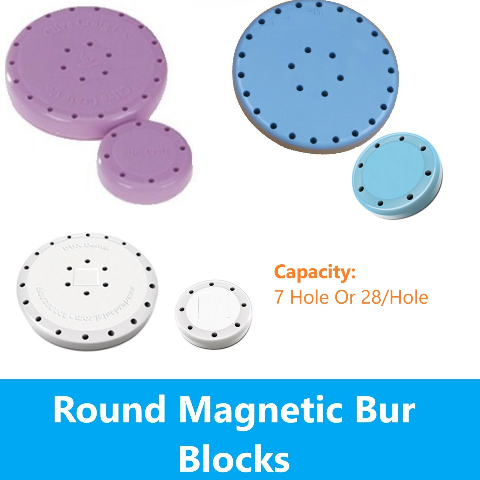 Dental Lab Magnetic Round Bur Block Holder Station with Cover, 7 Hole / 28 Hole