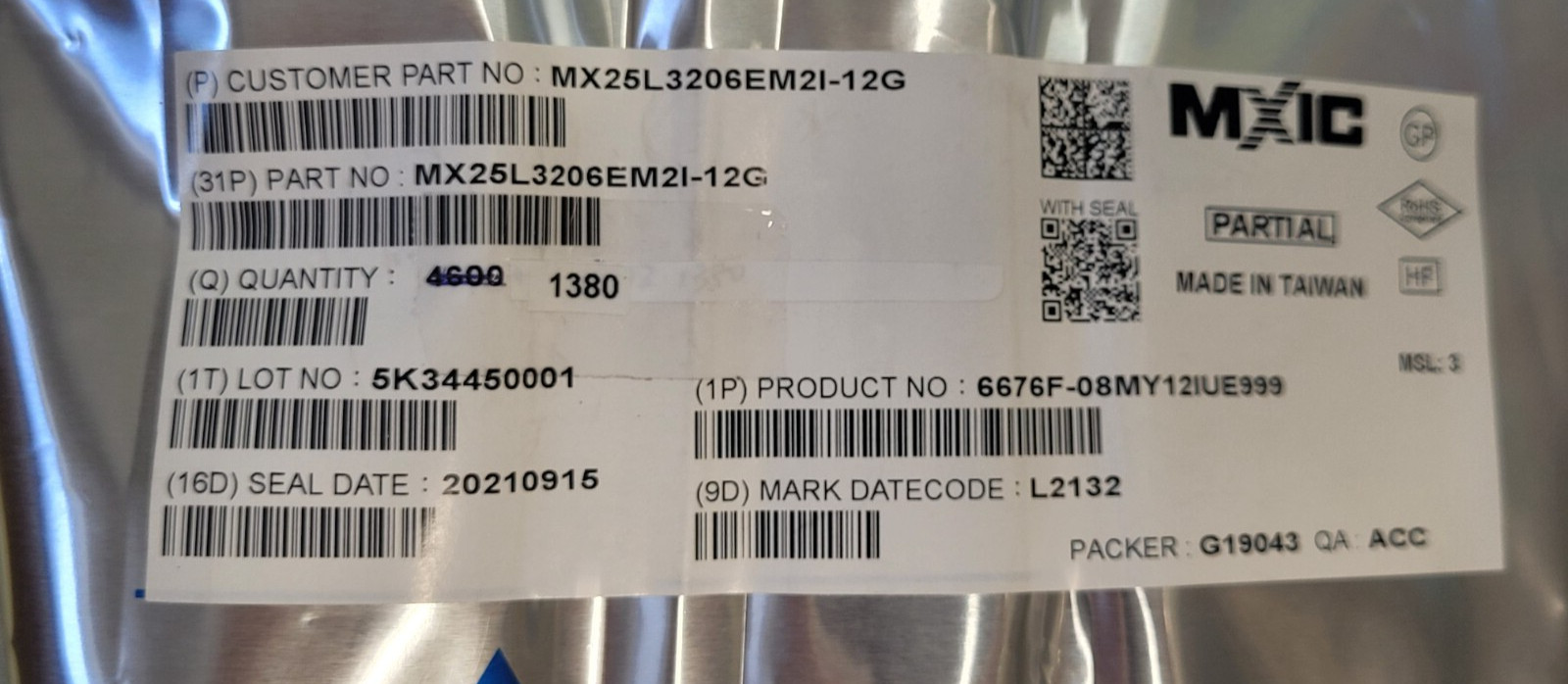 (1 PC) MX25L3206EM2I-12G MACRONIX IC FLASH 32MBIT SPI 86MHZ 8SOP