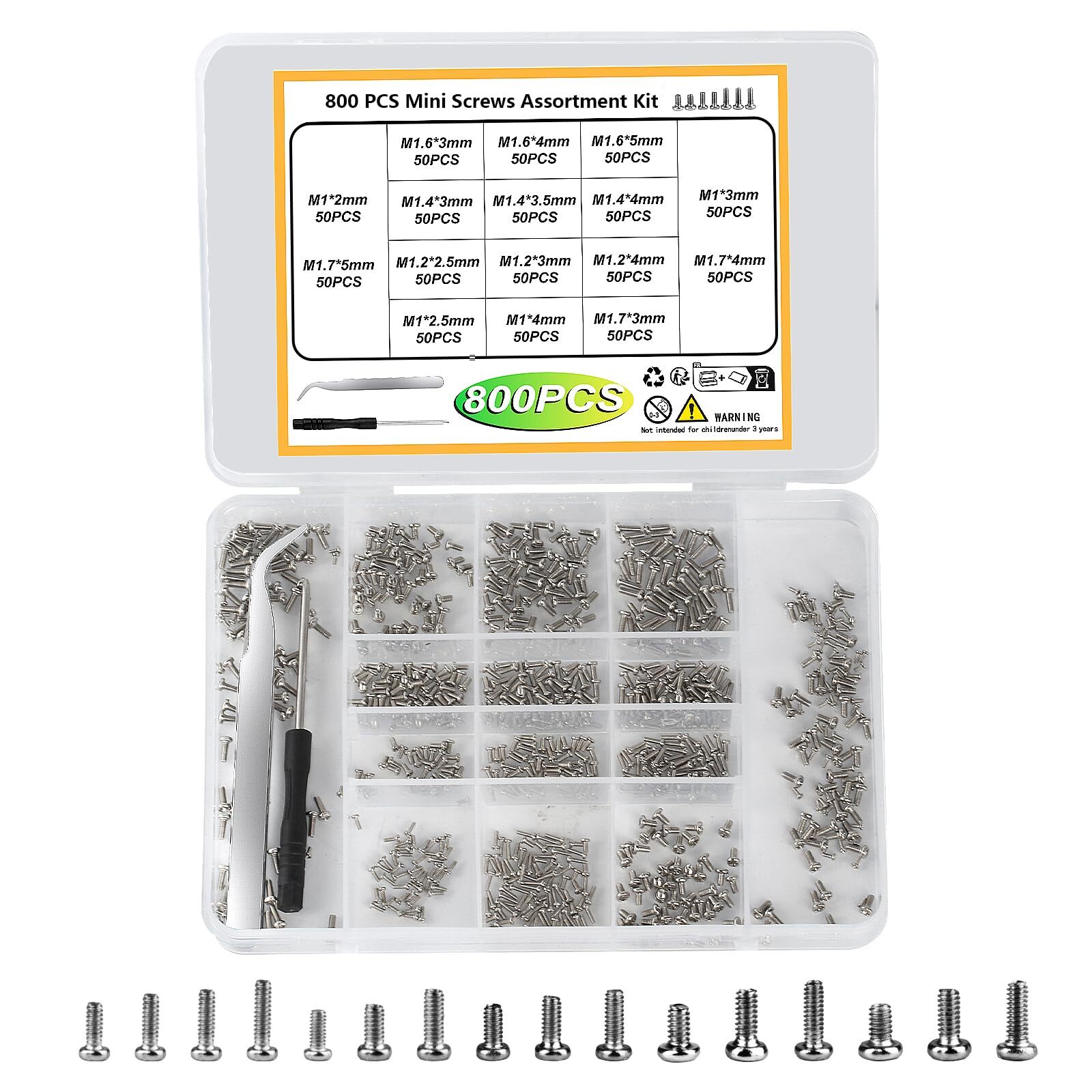 Small Screw Assortment Kit Tiny Micro Phillips Pan Head Screw Set M1.2 M1.4 M1.7
