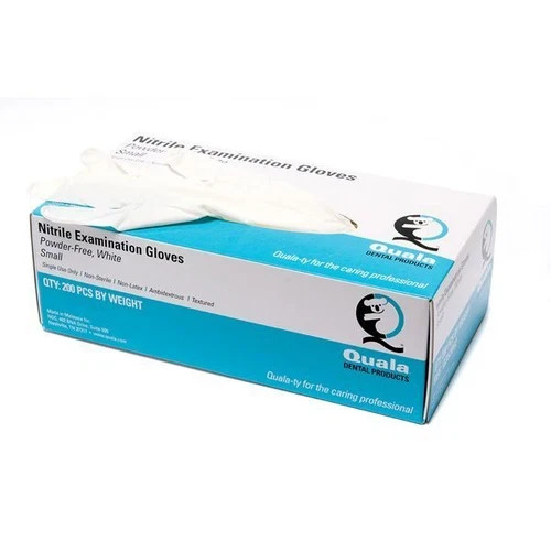 Quala Nitrile Exam Gloves, Non-Sterile, Powder-Free White, Size Medium, 200/Box