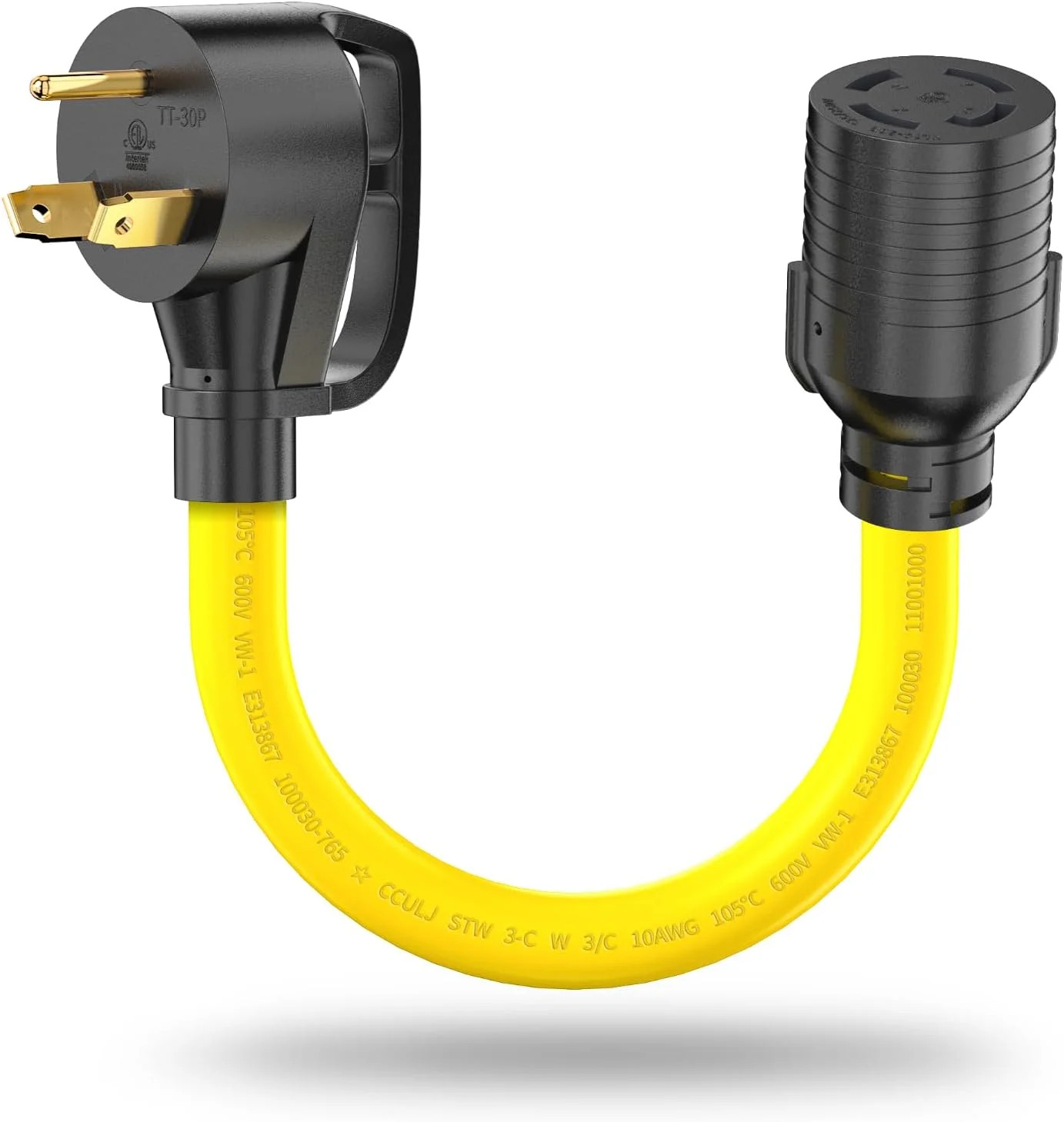 NEMA TT-30P to L14-30R Adapter Cord, 30 Amp RV 3 Prong to 4 Prong Twist Lock Gen