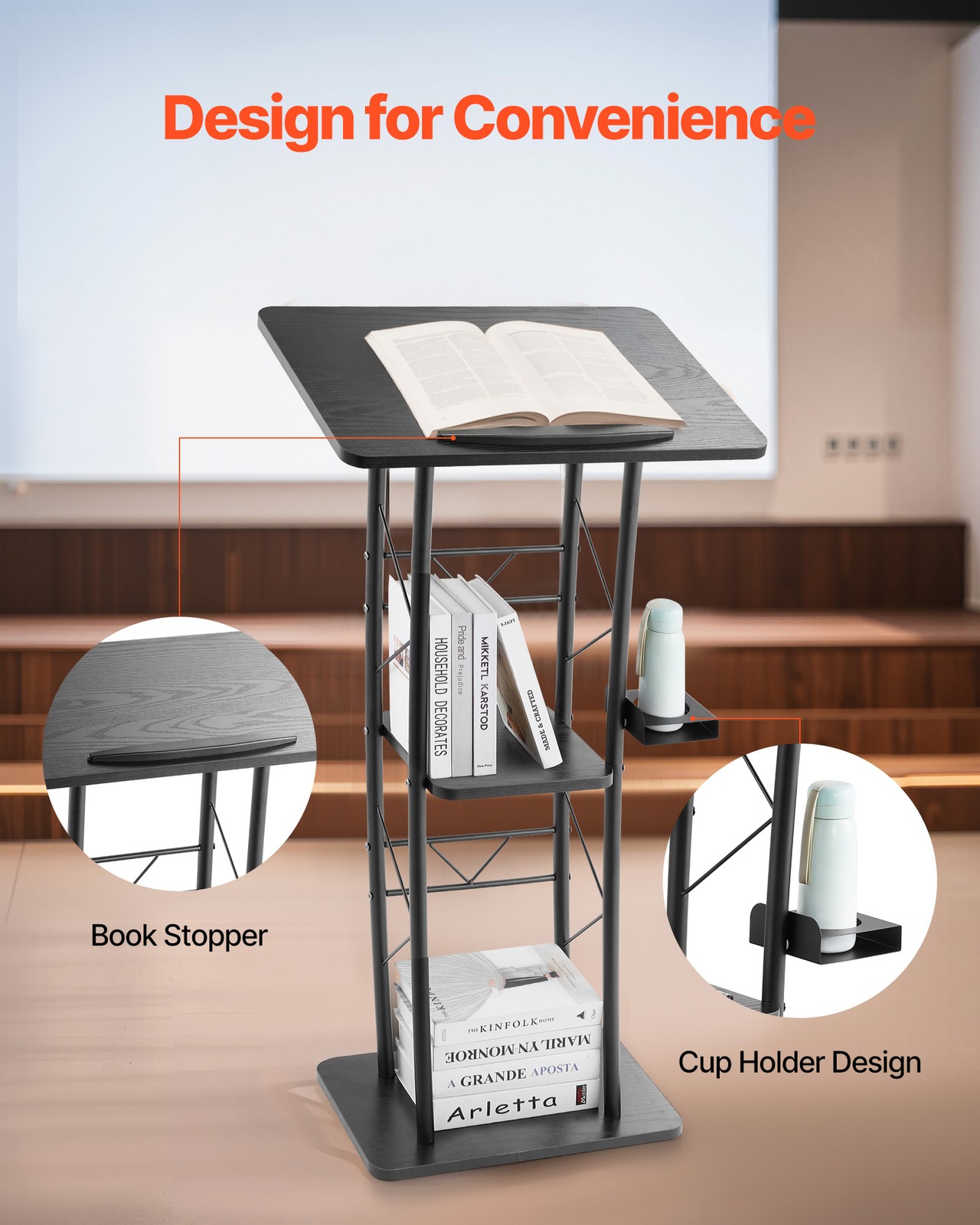 Podium Stand Metal/Acrylic/Wooden Lectern Storage Shelf Classroom Wedding Speech