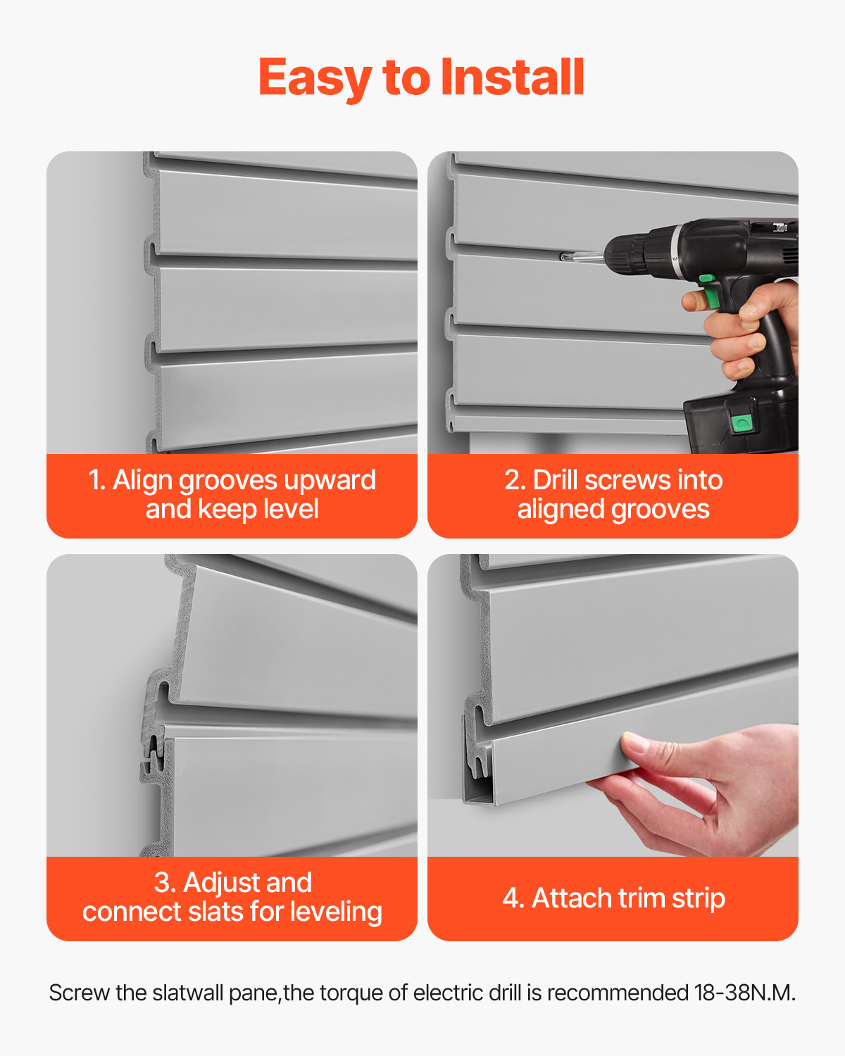 VEVOR 8 x 4 ft Slat Wall Paneling PVC Grey Garage Slatwall with Modular Design