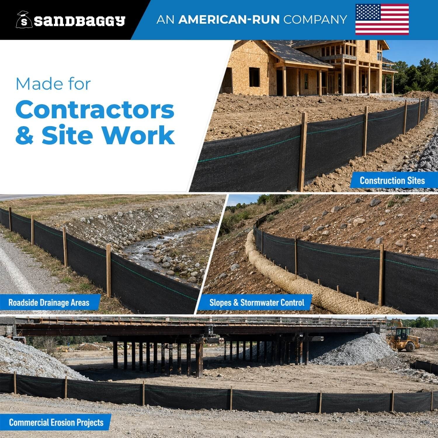 BULK 3′ x 100′ Non-Woven Geotextile Silt Fence Roll–4 oz Erosion Control Barrier