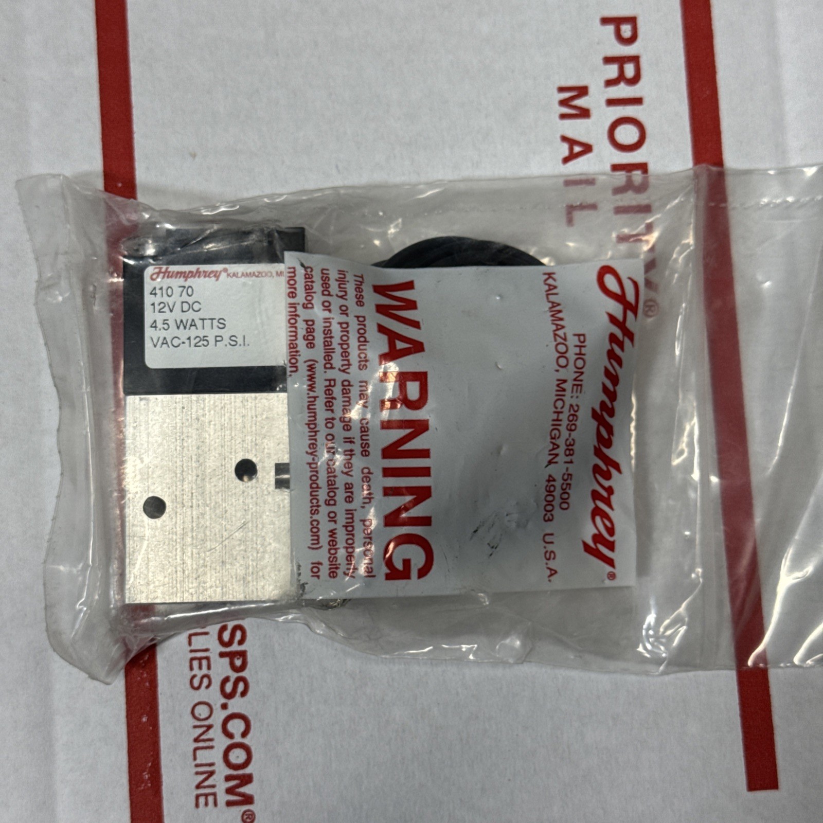 Humphrey 410 -70-12V DC- 4.5 Watts 125 P.S.I- Free Shipping