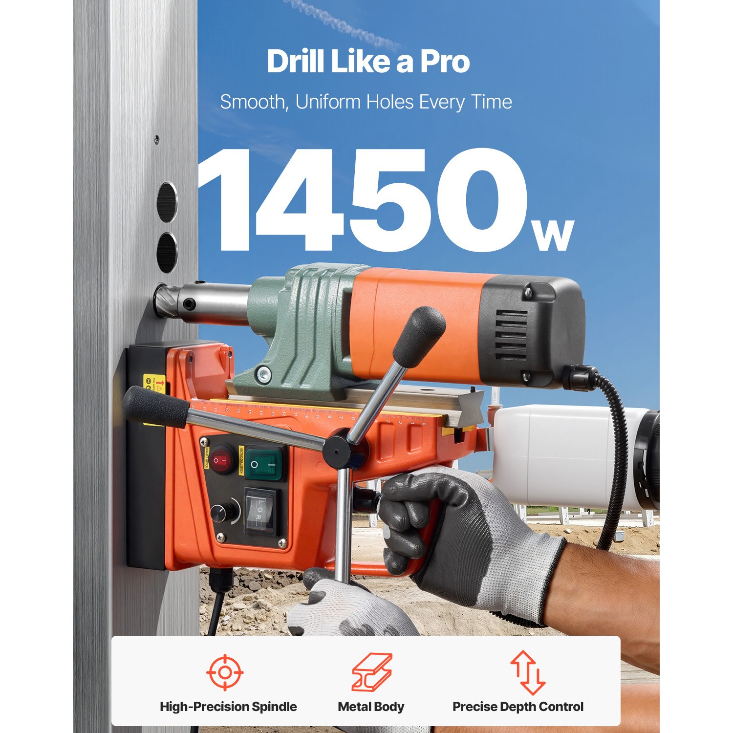 Magnetic Drill 1450W 12800N Portable Mag Drill Press 800RPM