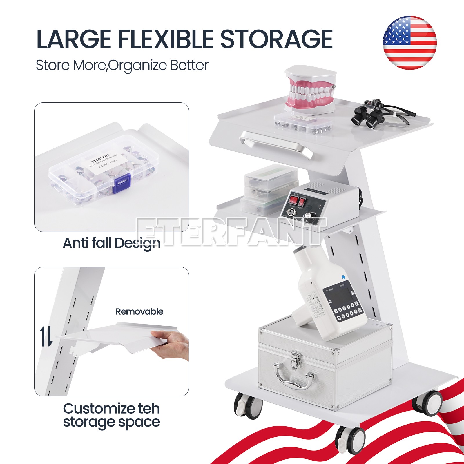 Dental 4 Drawers Mobile Acrylic Cabinet Wooden Cart/Trolley Cart with Socket US