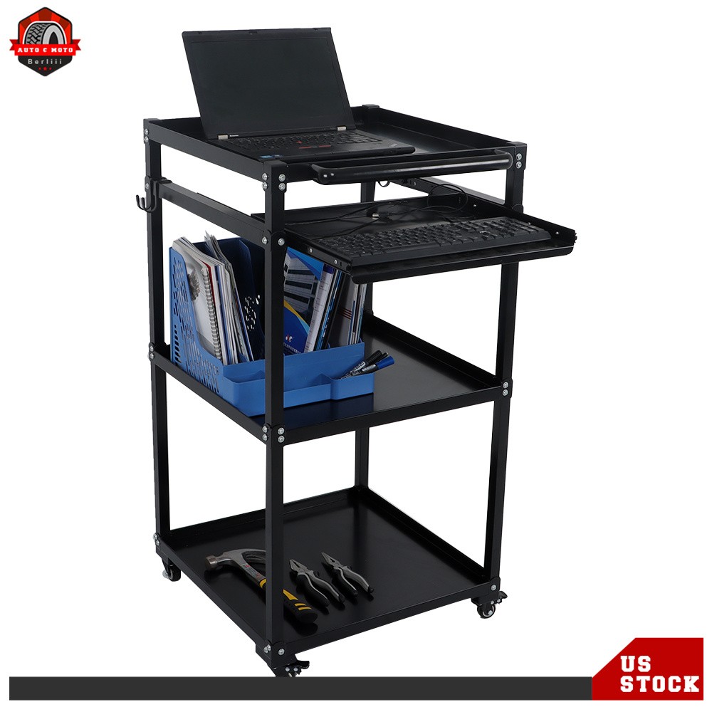 3-layers Av Cart Rolling Projector Cart Shelf Laptop Printer Storage Cabinet