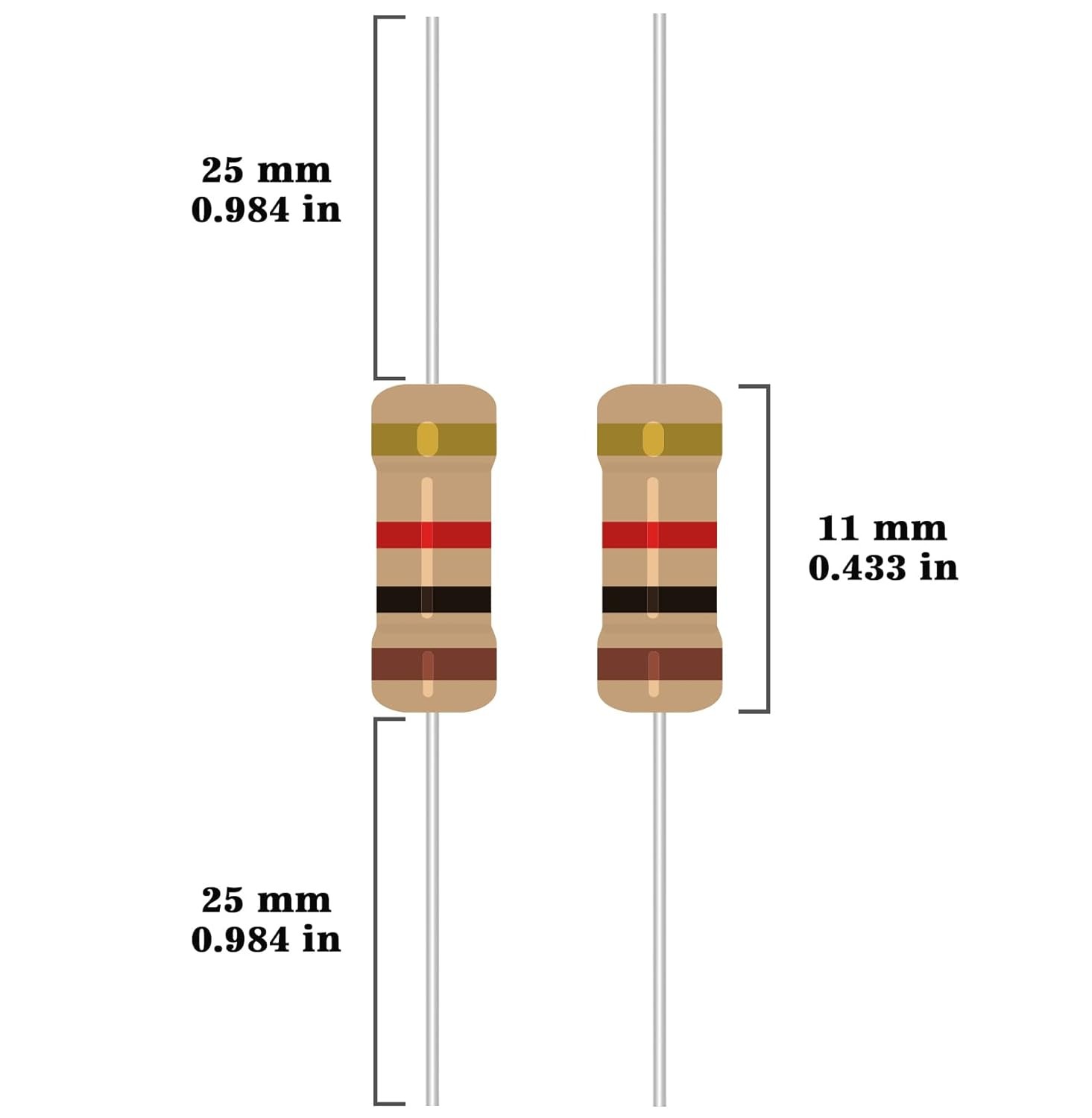 25 Values 1W Carbon Film Resistor Kit from 1 Ohm to 1M Ohm 1 Watt 5% Resistors A
