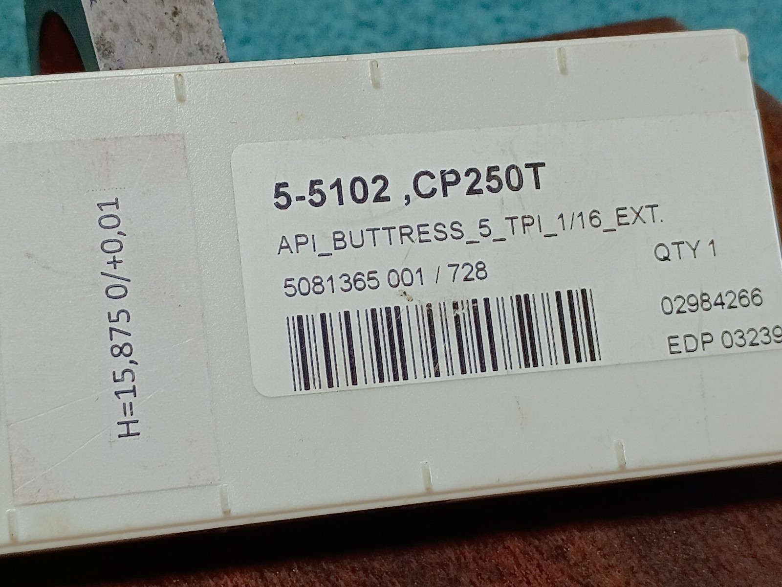 (5) SECO Snap-Tap Carbide Threading Insert 5-5102 CP250T Buttress 5TPI 1/16 EXT