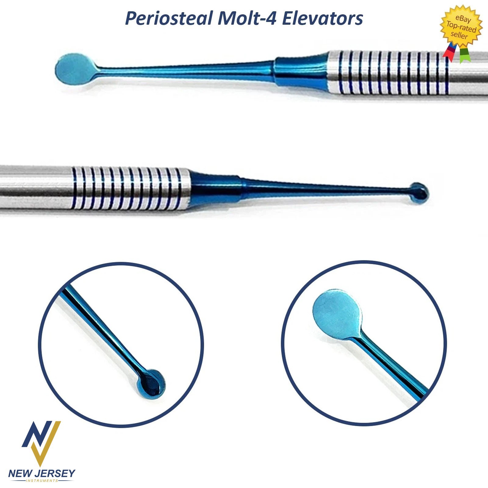 Dental Periosteal Elevator Molt # 4 Blue Titanium Coated Double Ended German Gr