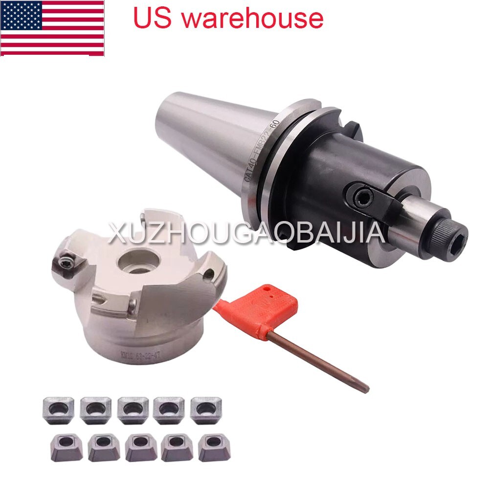 63mm 4-Flute KM12 63-22-4T Face Mill Cutter+ CAT40 FMB22 +10* SEKT1204 Inserts