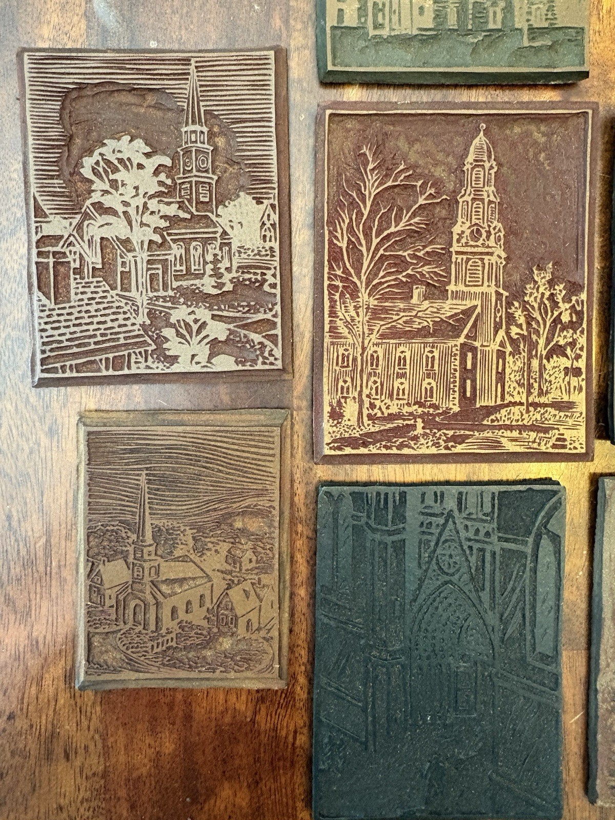 Lot Of 8 Vintage Carved Printing Blocks Religious Sailing