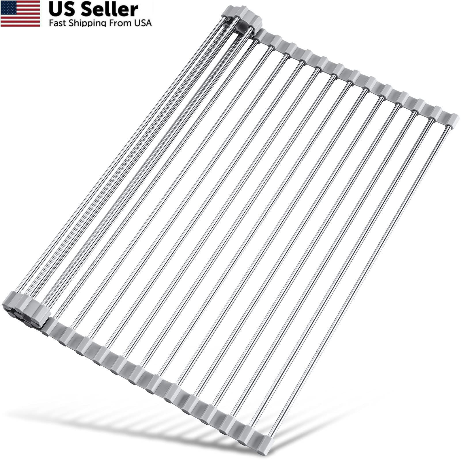 Tomorotec 17.7″ x 15.5″ Roll Up Dish Drying Rack Over 17.7 x 15.5 in, Gray