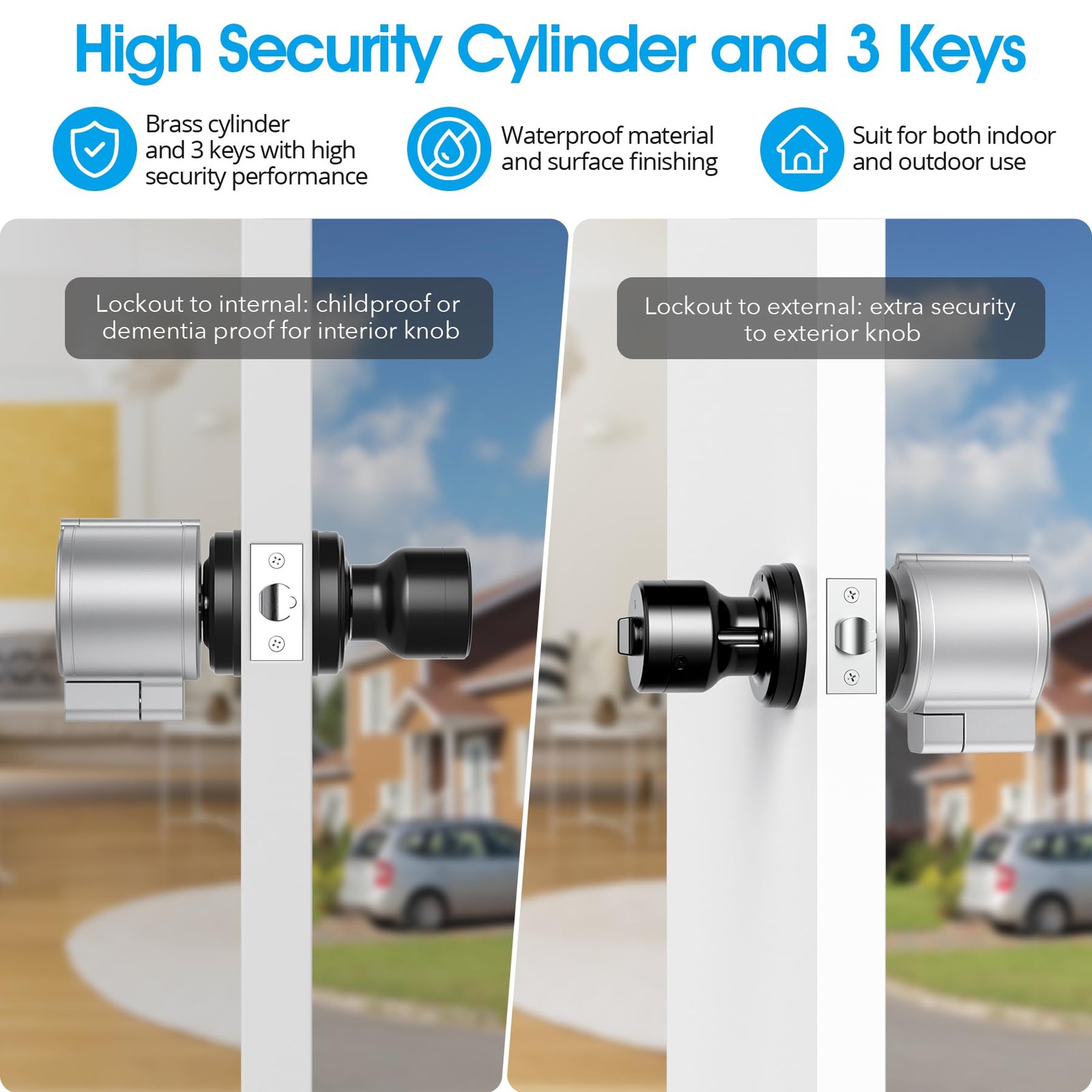 Door Knob Lockout Device Childproof 3 Keys Matte Silver Brass Keys Smart
