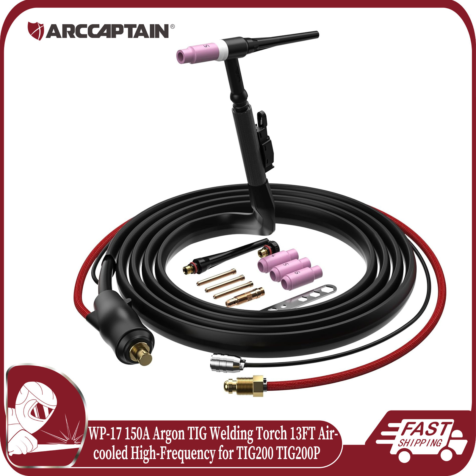 ARCCAPTAIN TIG Welding Torch WP-17 Air Cooled Argon TIG Gun 13FT 150A for TIG200