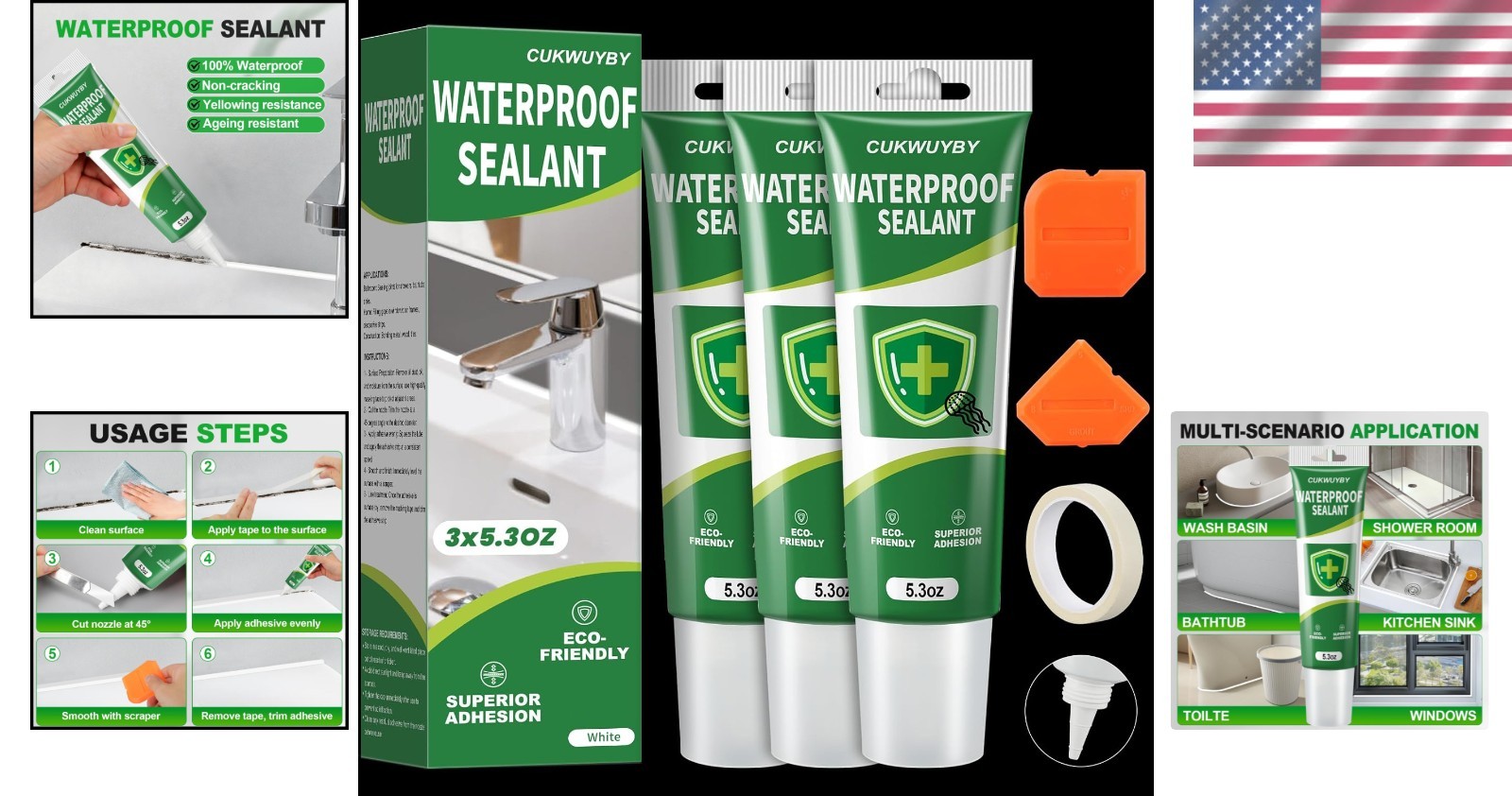 Silicone Caulk Waterproof Sealant White Caulk for Kitchen Bathroom Window 15….