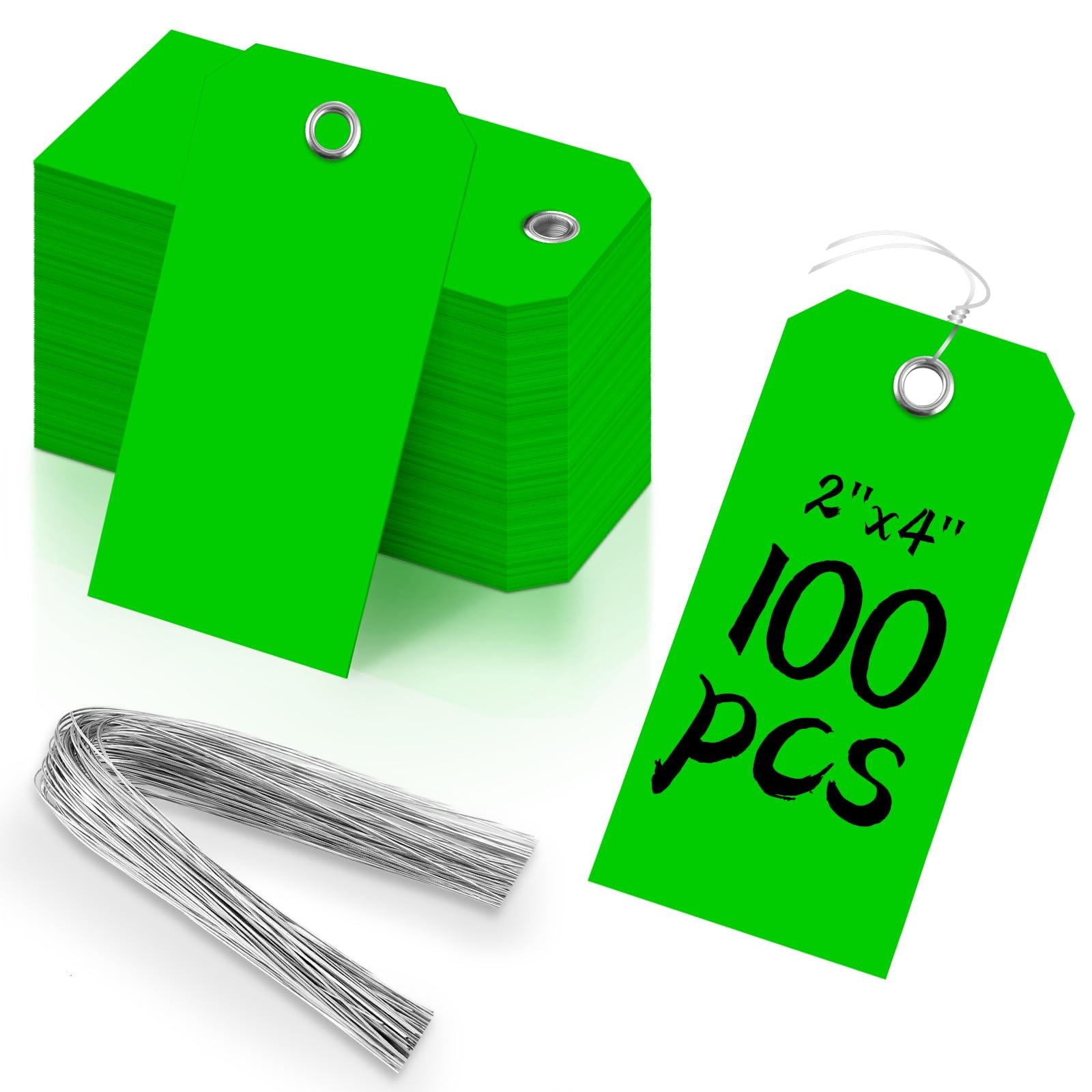 100 Pieces 2×4 inch Green Plastic Shipping Tags with Wires inches,