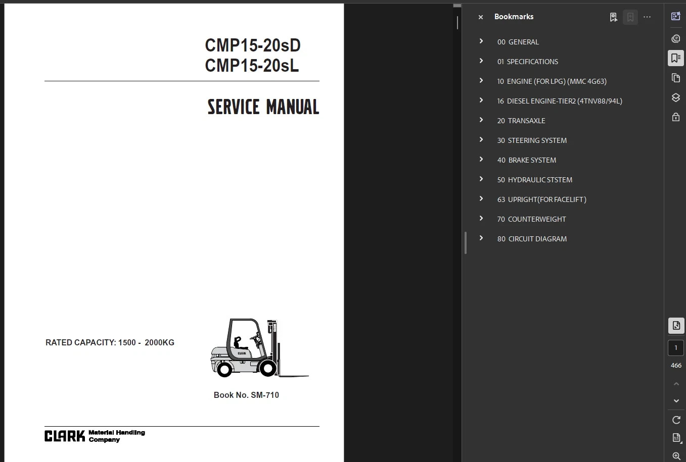 CLARK CMP20SD FORKLIFT OPERATORS SERVICE REPAIR SHOP MANUAL PDF ON USB