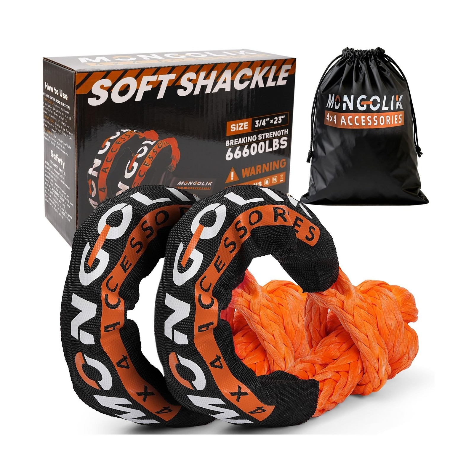 2PCS Synthetic Soft Shackle Rope 3/4 x 23in (66000LBS Breaking Strength) Shac…