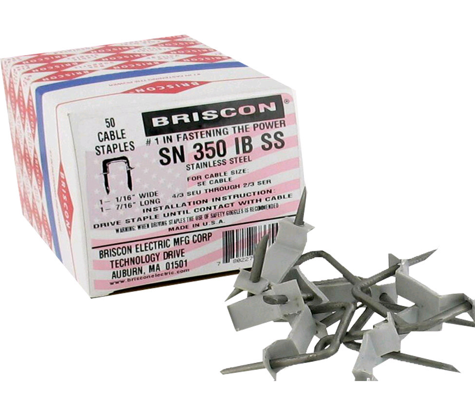 Box 50 Briscon SN-350-IB-SS 302 Stainless Steel Cable Staples 1-1/16″WX1-7/16″L