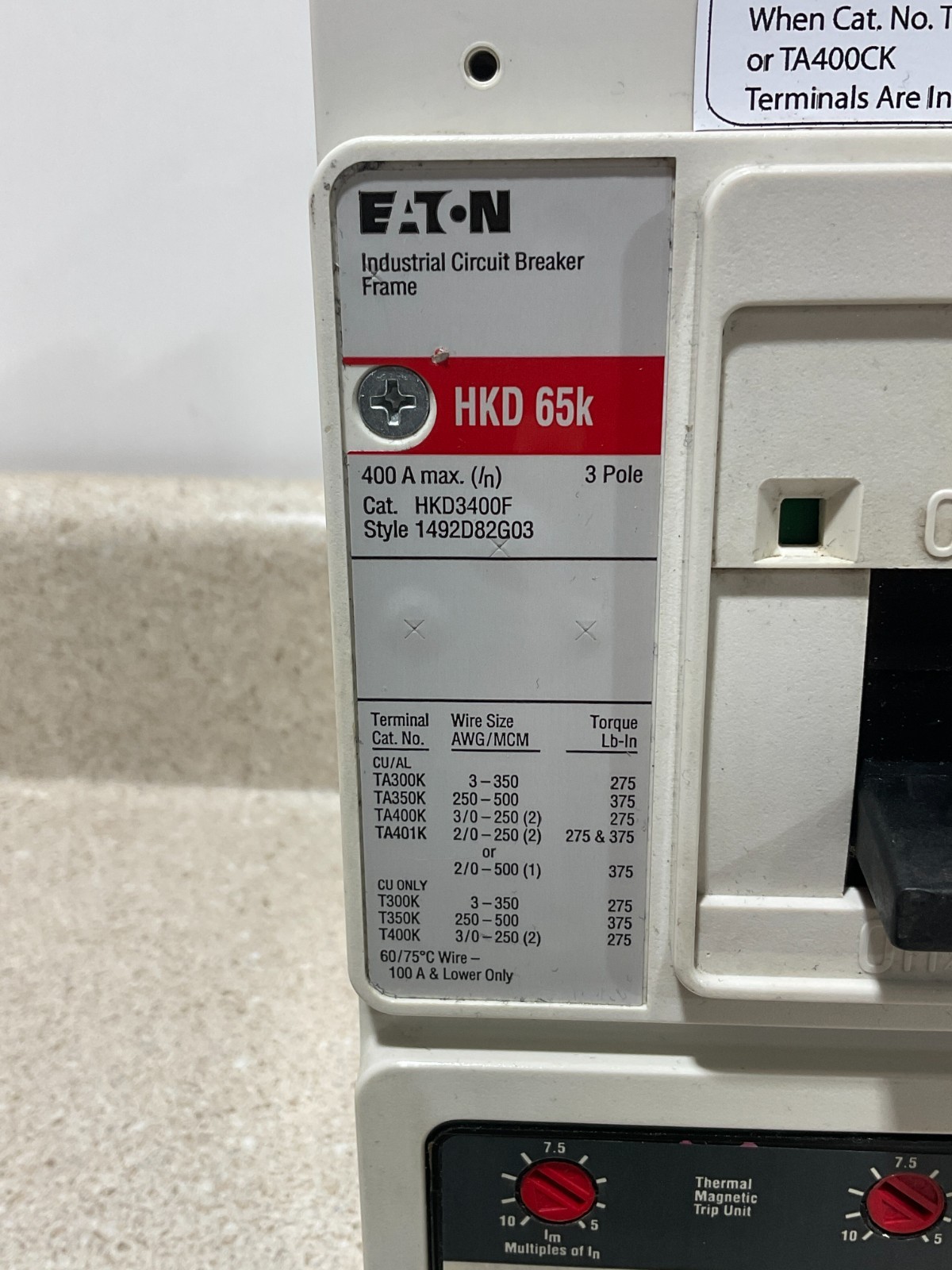 Eaton HKD3400F 400Amp w/ KT3400T Trip