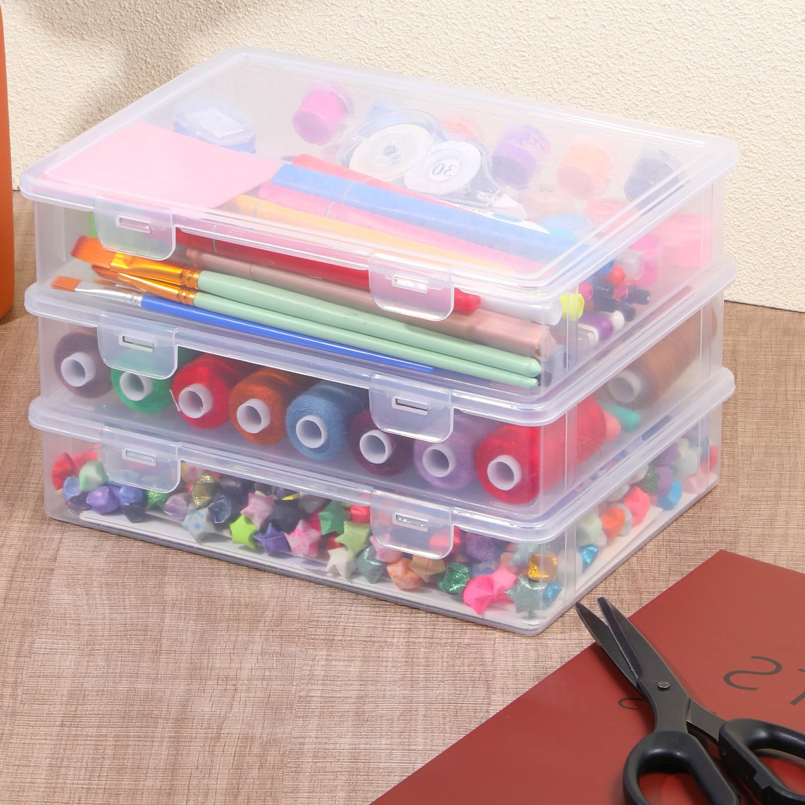 3 Pack Plastic Pencil Case , 9.06×6.69×1.97 Inch Stackable Clear Plastic Stor…