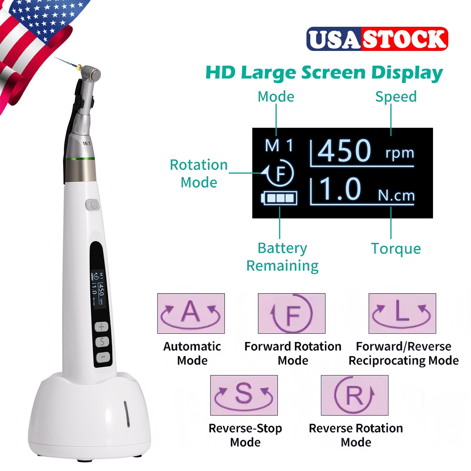 Dental Wireless Cordless LED Endo Motor 16:1 Handpiece Root Canal Treatment