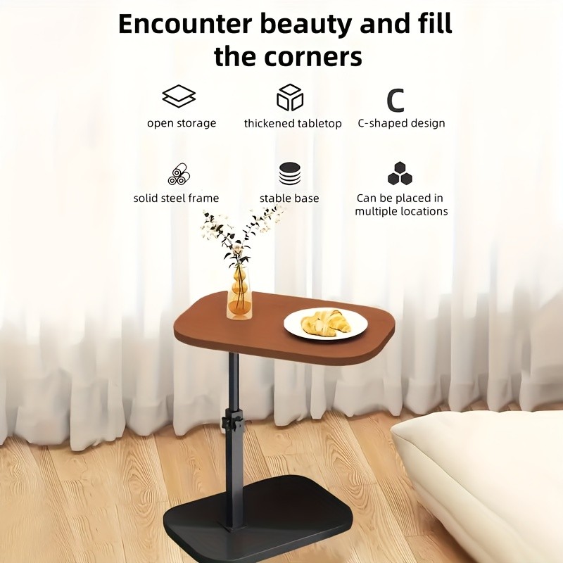 Walnut C-Shaped Sofa Bed Tray Table – Multi Functional Armrest Side Table