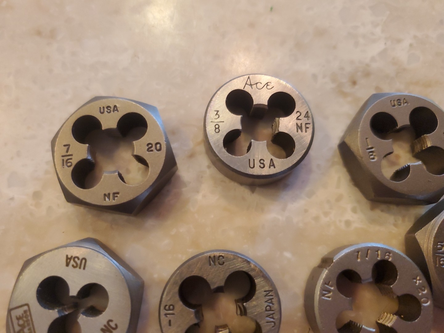Lot of 7 1″ Hex And Round Dies Various Sizes Ace NF USA Various Sizes Look New