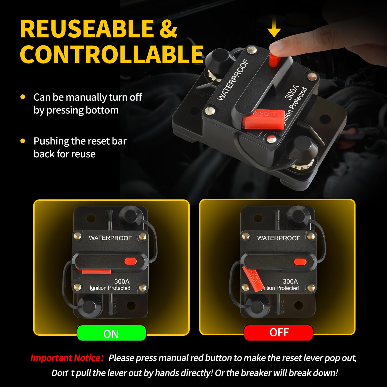 2x Waterproof Car Circuit Breaker Fuse Reset 30-300 Amp 12V-48V DC Car Boat Auto