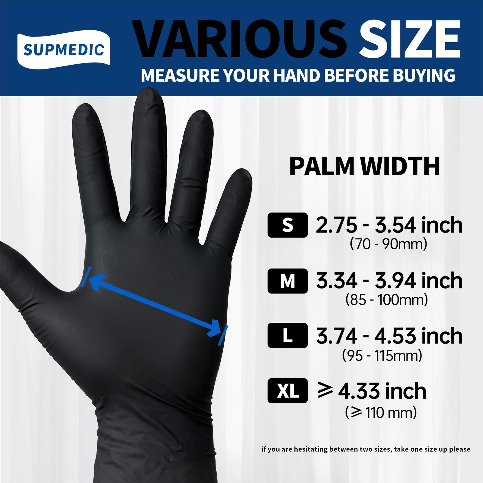 Supmedic Disposable Nitrile Gloves, Chemical Medium, Medium (Black)