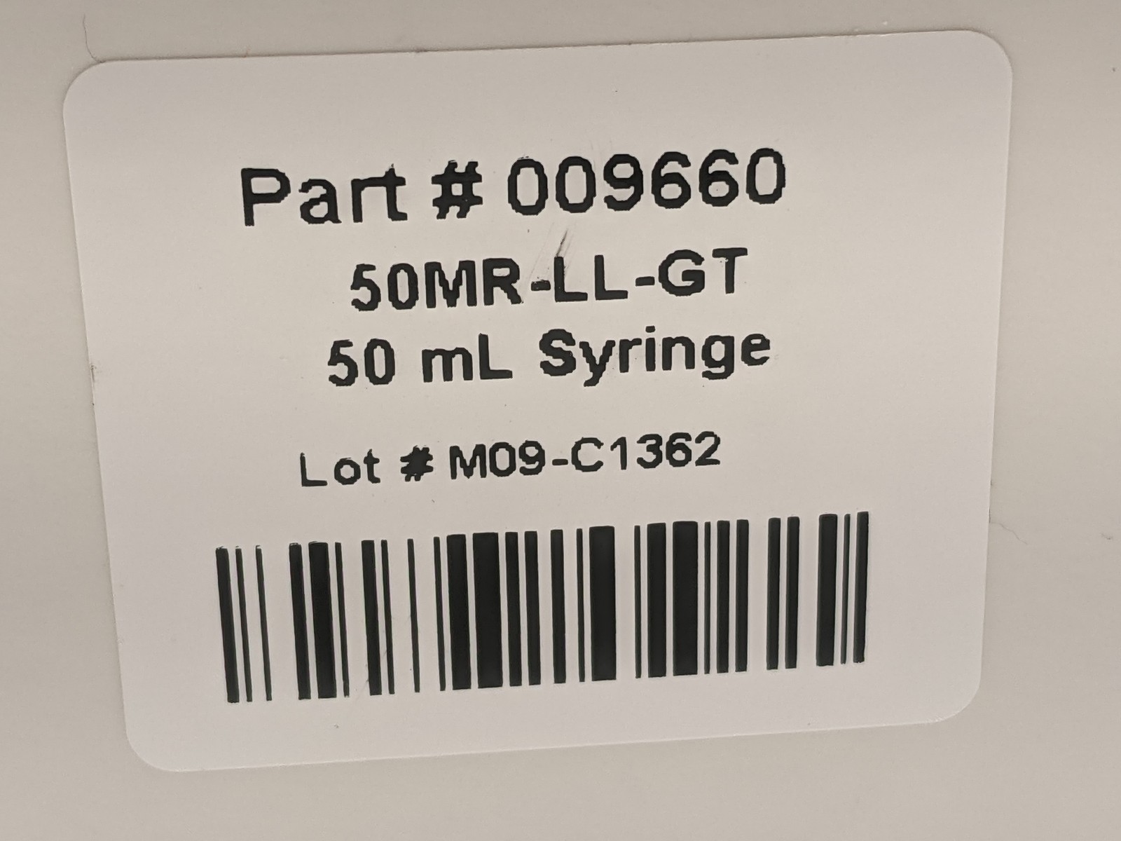 SGE 50MR-LL-GT 50 mL Gas-Tight Syringe, Luer-Lock 009660