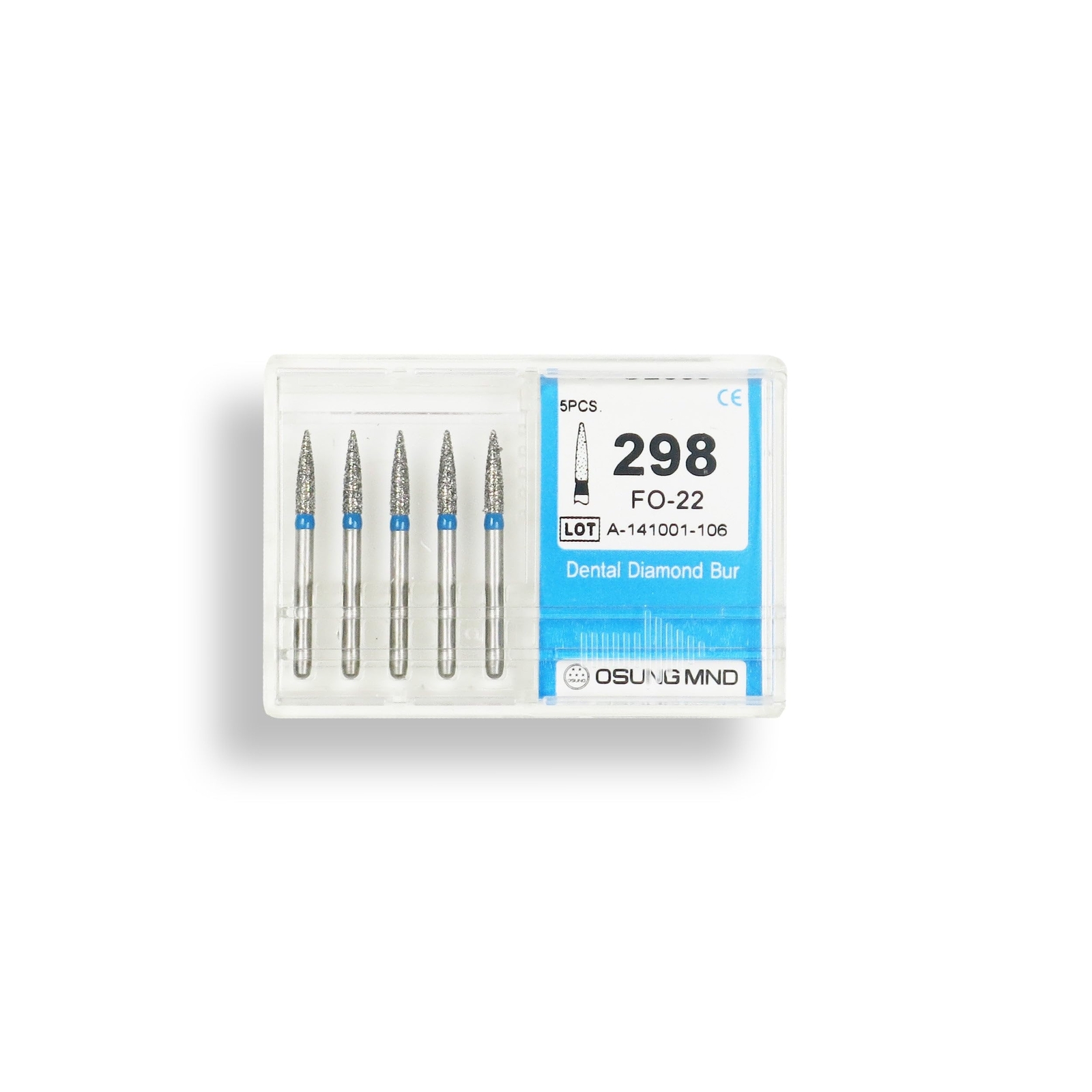 Cylindrical, Ogival End 1.6 mm Dia. Medium Grit Diamond Dental Bur 25 Pcs