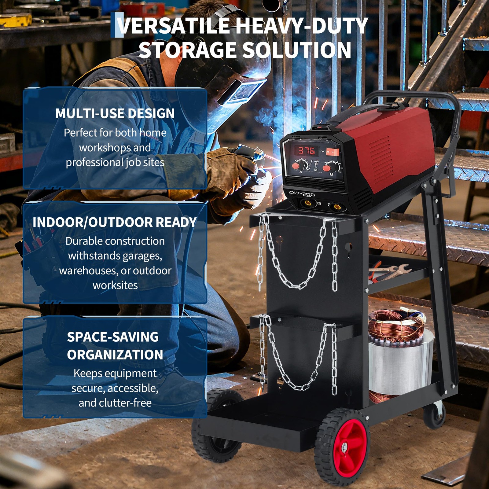 Welding Cart ,3-Tier Heavy Duty Rolling Welder Cart for TIG ,MIG ,Plasma Cutter