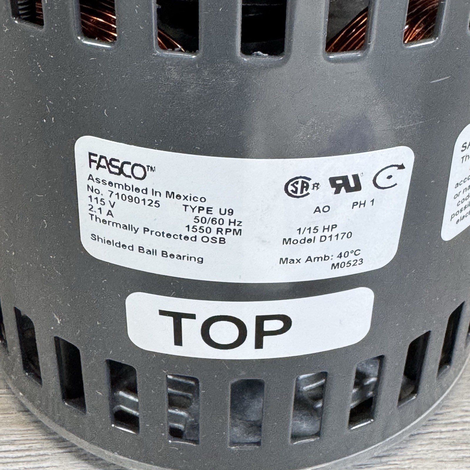 Fasco D1170 Shaded Pole Motor 1/15 HP 1550 RPM 115V