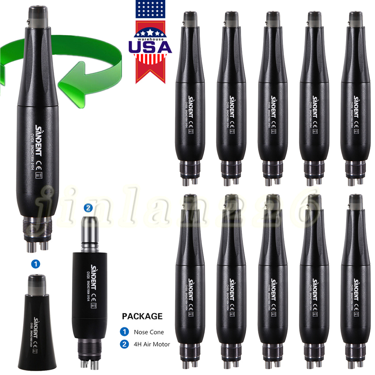 Dental Hygiene Prophy Handpiece Mini 4:1 Straight Nose Cone HP Air Motor 4Hole