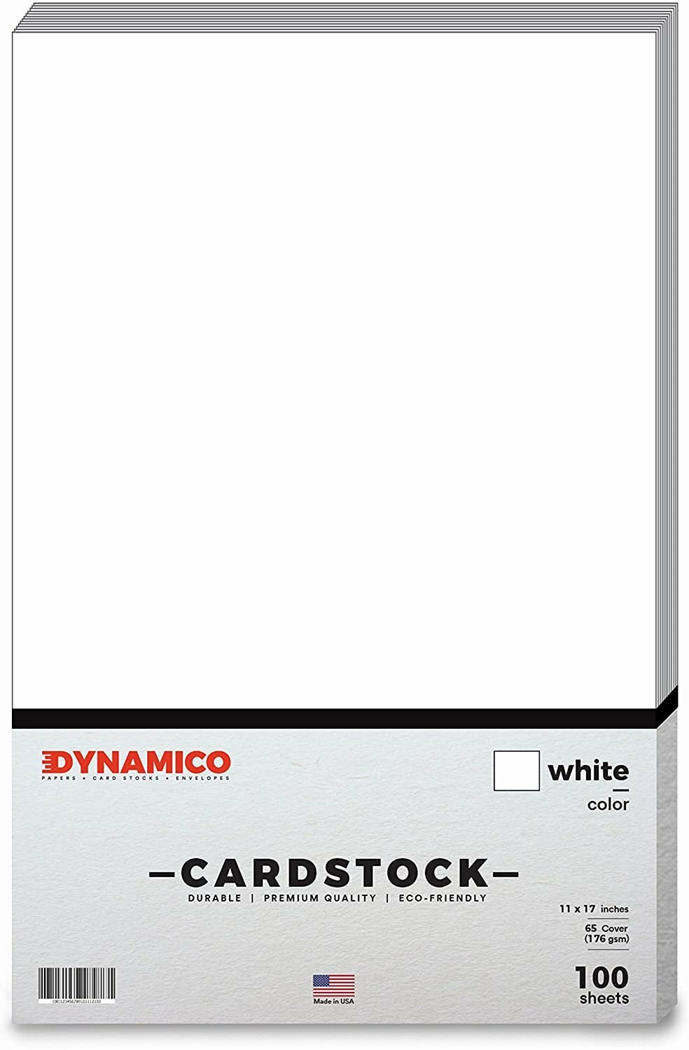 White Bright Color Cardstock, 65lb Cover (176GSM), 11 x 17, 100 Sheets