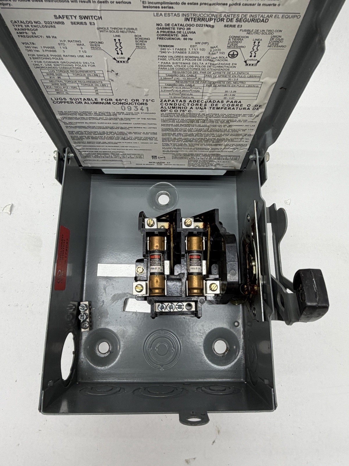 Square D D221NRB 30A 240V Safety Switch