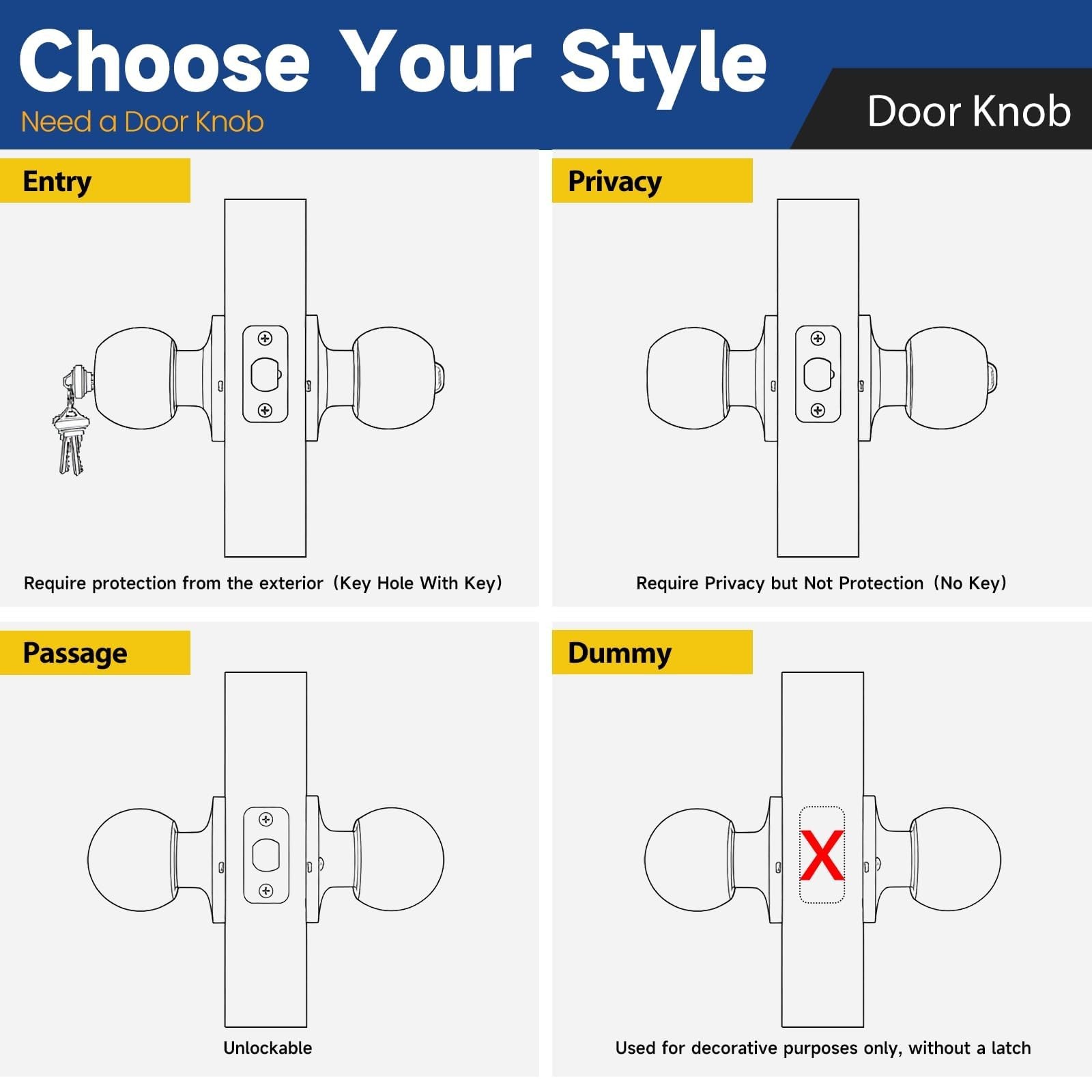 6 Pack Keyed Entry Door Knob with Lock and Key, Exterior and Interior Door Kn…