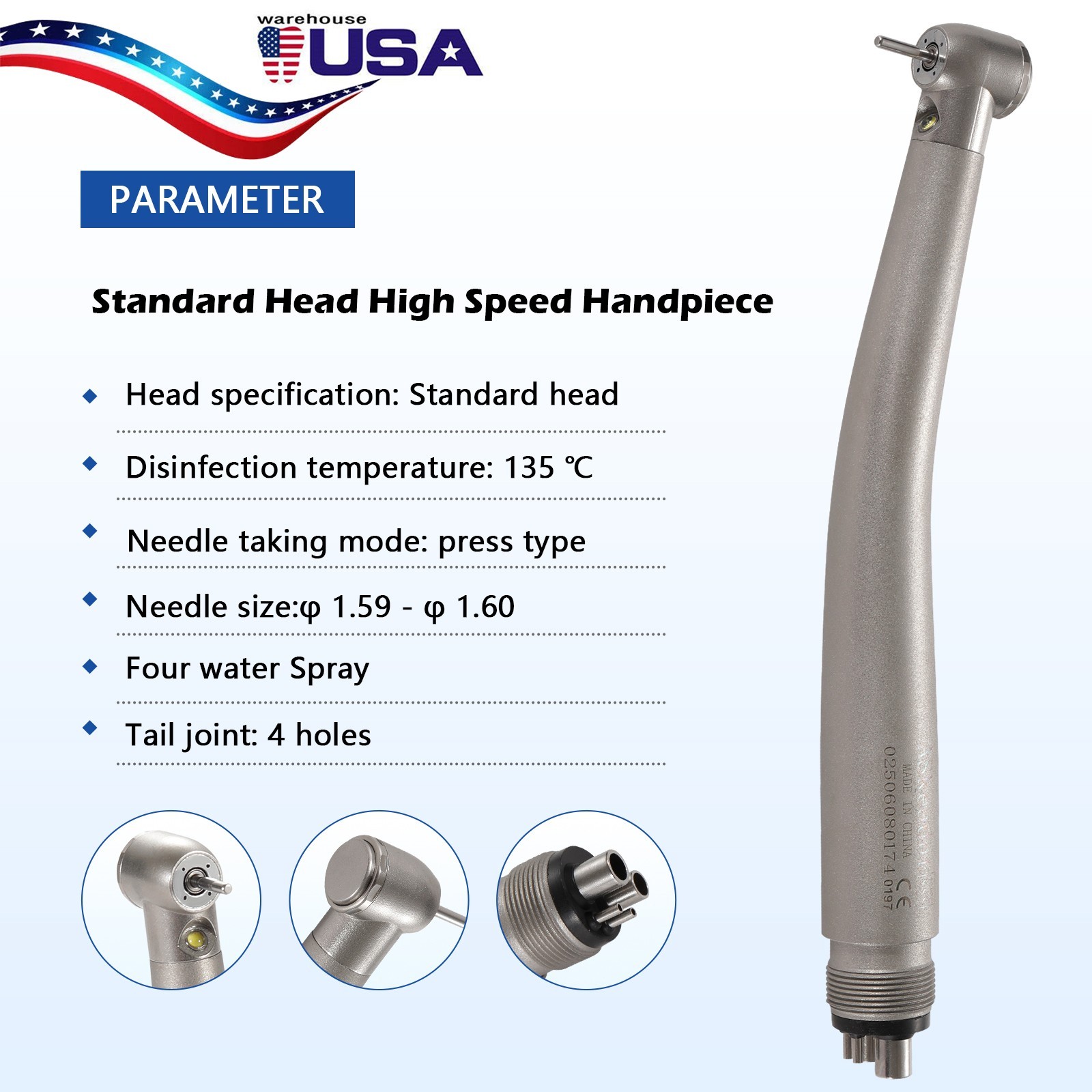 Dental 1:1 Fiber Optic Handpiece Internal Spray Contra Angle fit E-Type Motor DS