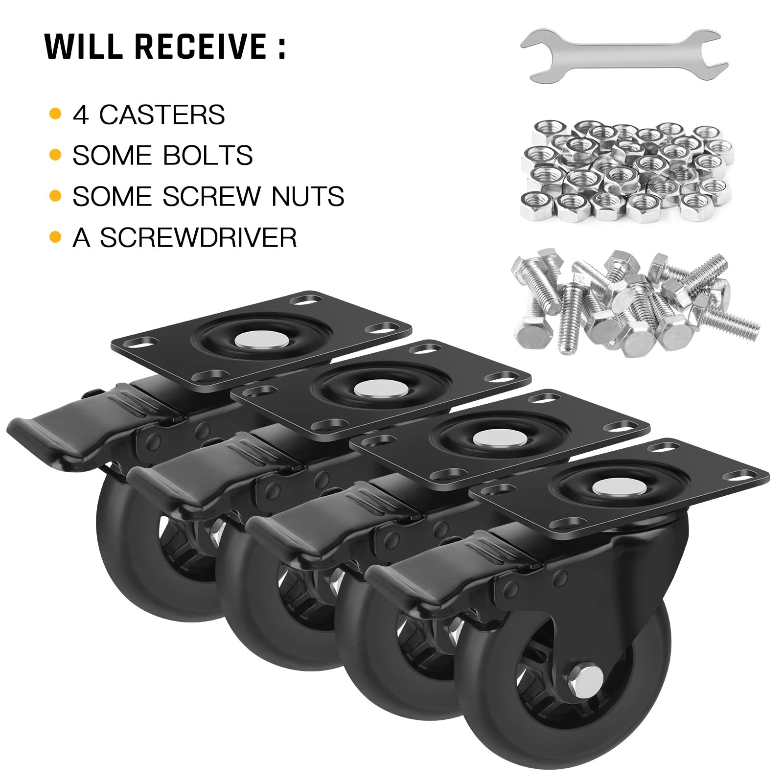Casters Set Of 4 4 Inch Heavy Duty Quiet Soft Wheels 22000LBS Load Glide