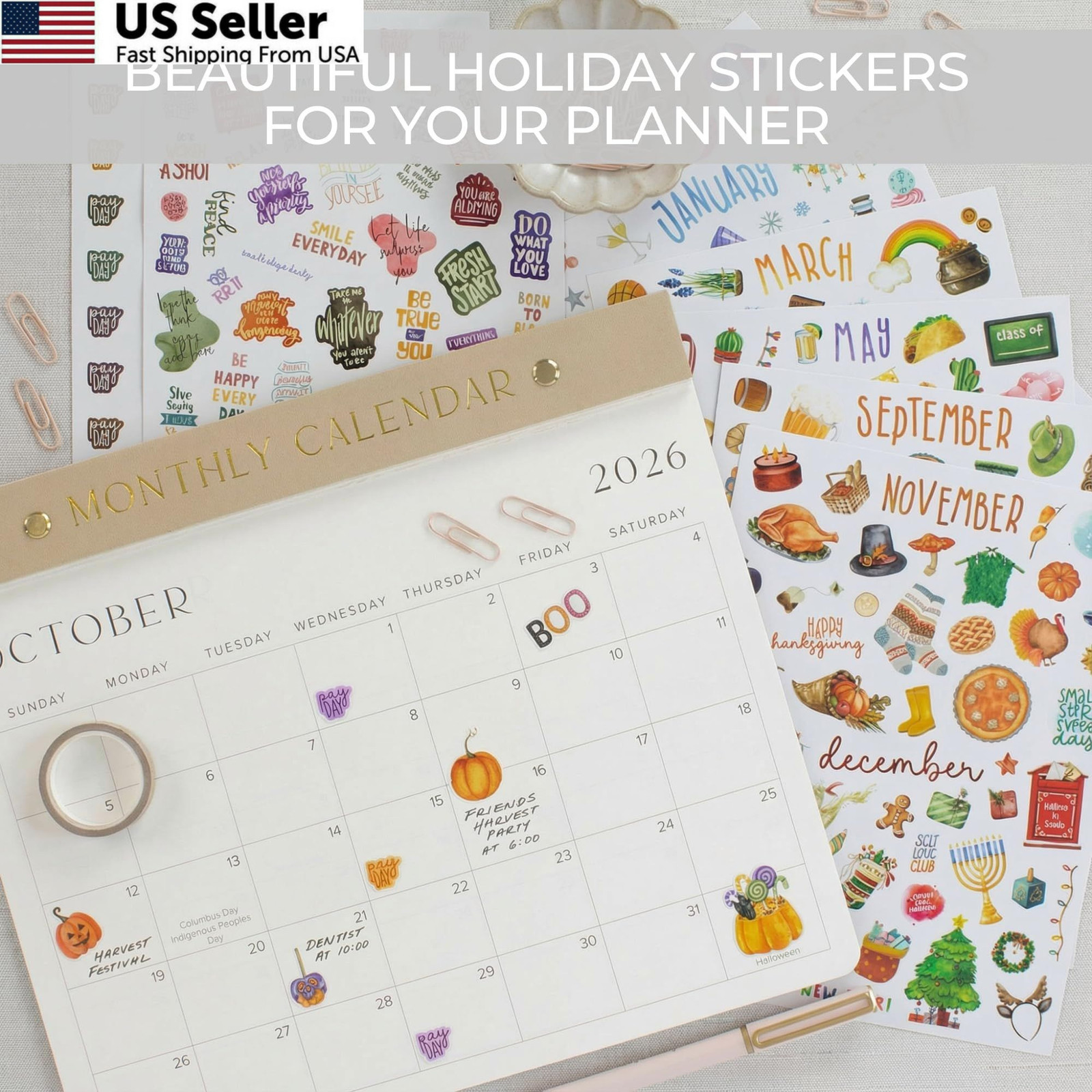Aesthetic Monthly Planner Stickers – Beautiful 8 sheets (6″ x 8″), Colorfuls