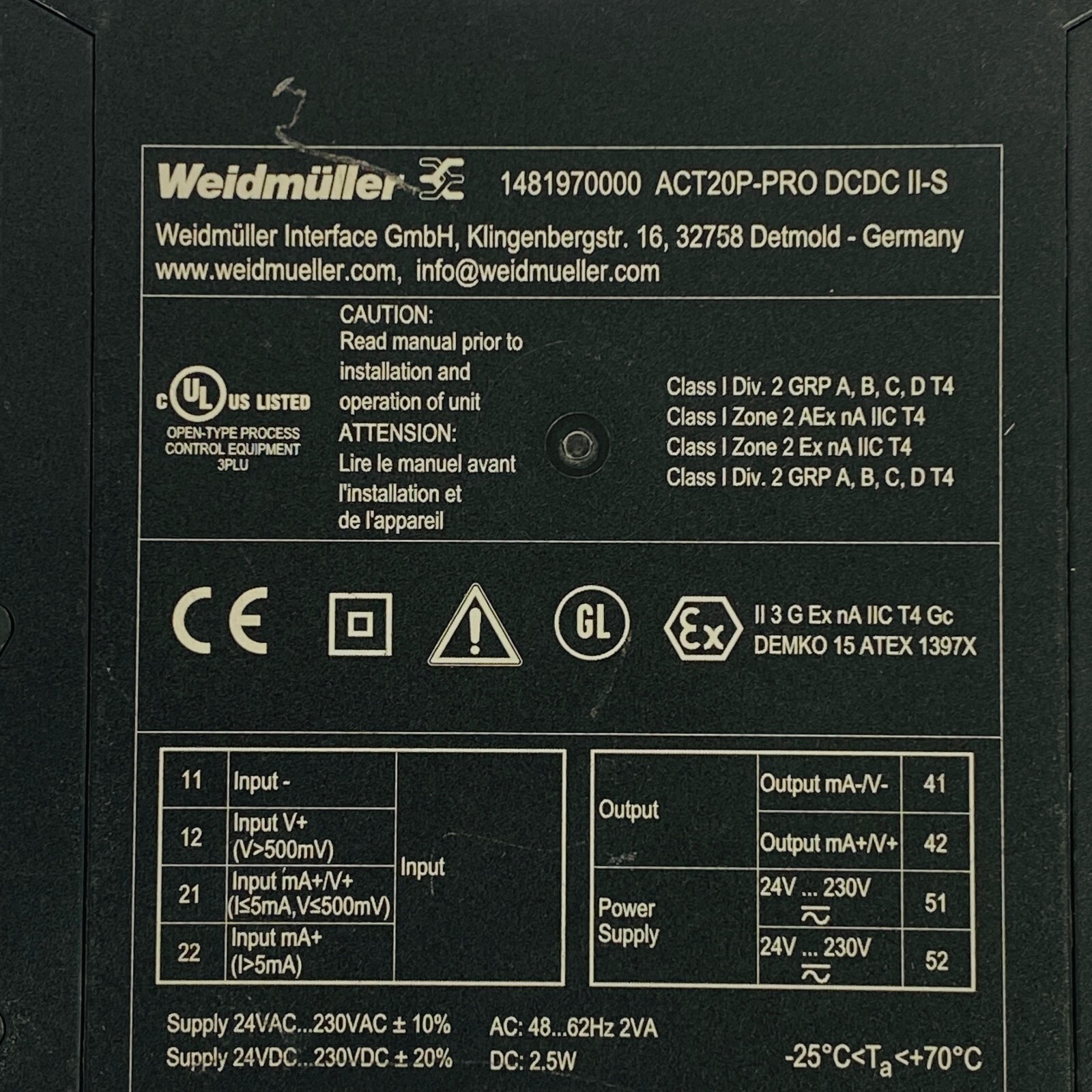 Weidmuller 1481970000 ACT20P-PRO DCDC II-S Signal Converter