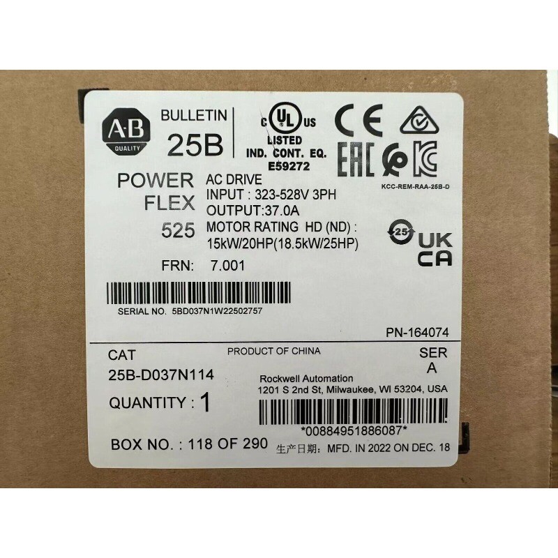 25B-D037N114 Allen Bradley PowerFlex 525 AC Drive NEW Factory Sealed US Free Tax