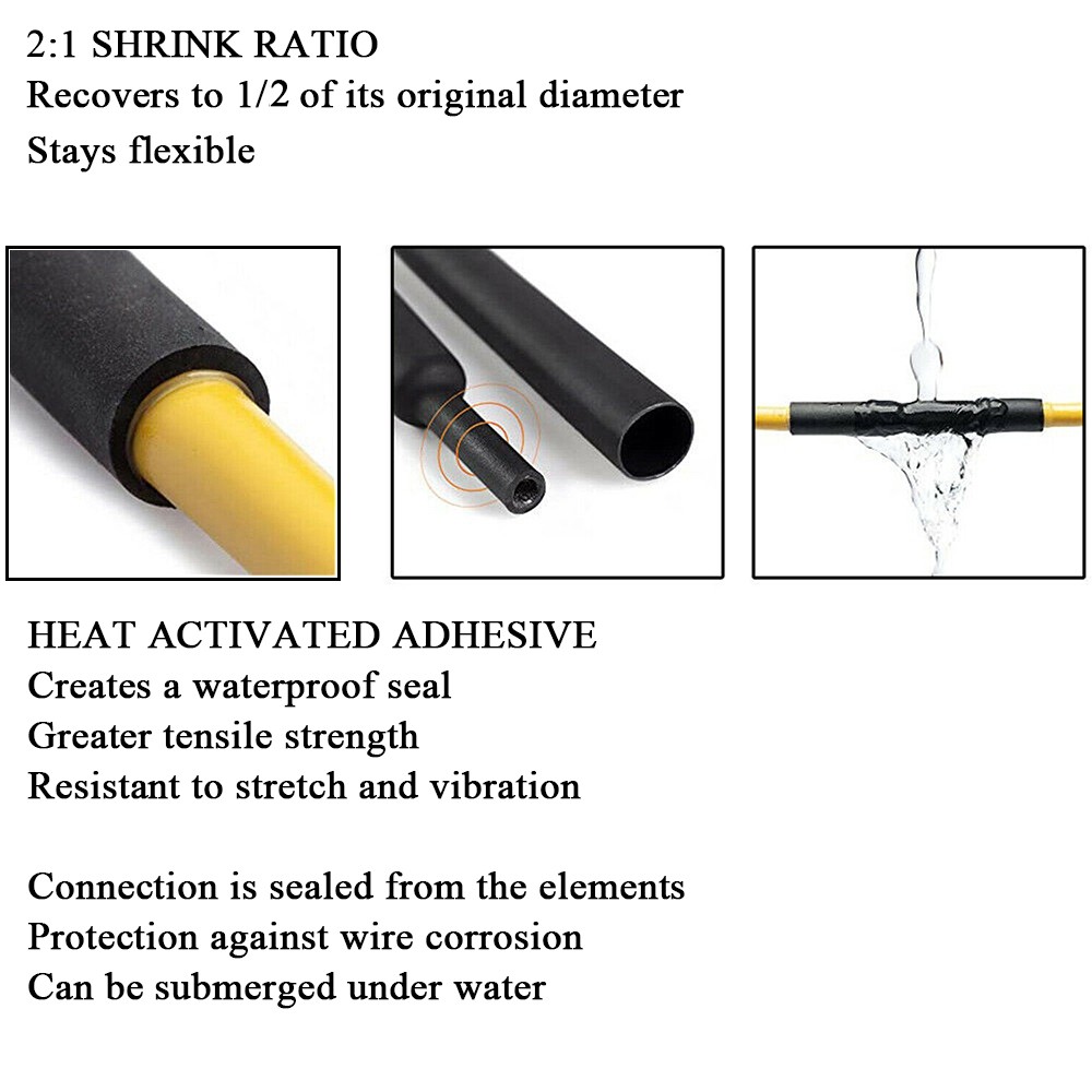 2:1 Heat Shrink Tubing Tube Glue Waterproof Dual Wall Wires Wrap (SMALL SIZES)