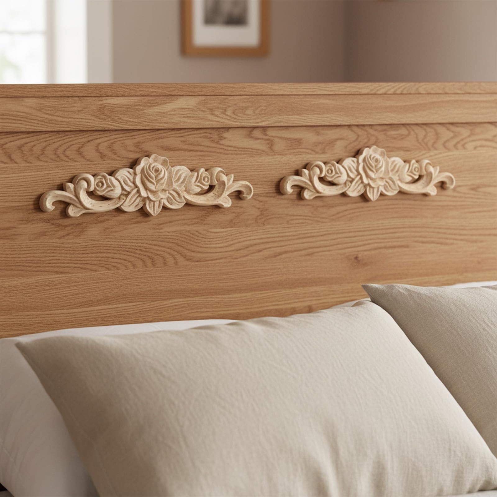 4pcs Wood Appliques Onlays Decorative Wooden Applique for Furniture Long Wood…