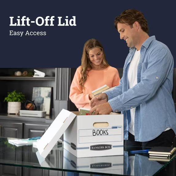 Bankers Box Basic Duty Letter/Legal File Storage Box with Lids, 10 Pack, White