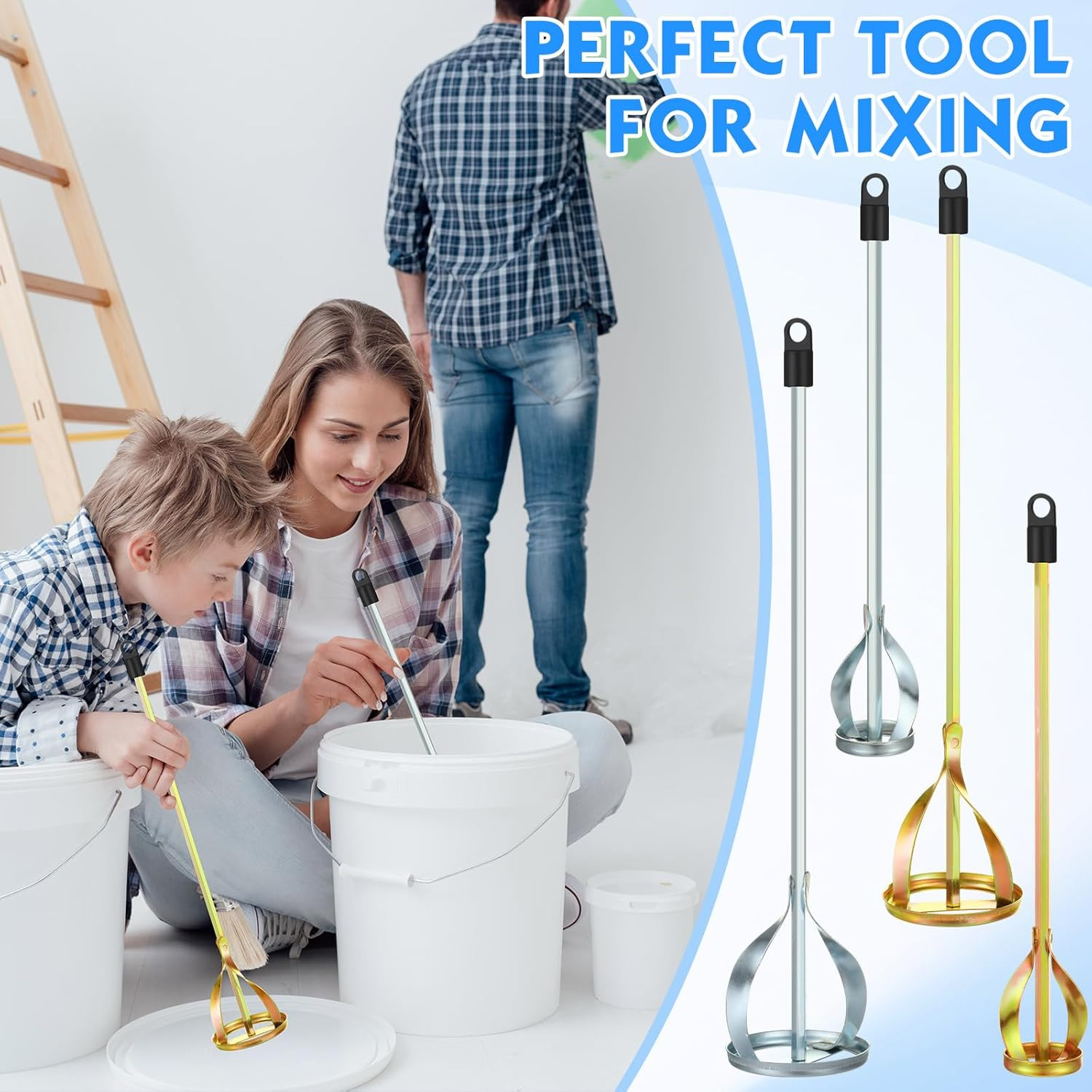 4 Pcs Paint Mixer for Drill Paint Stirrer Fits 1-5 Gallon Buckets for All Standa